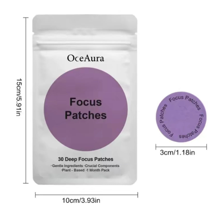 OceAura Focus Patches – 30 Parches de Concentración Profunda
🌿 Ingredientes Naturales | 🌱 Fáciles de Usar | 💜 1 Mes de Suministro